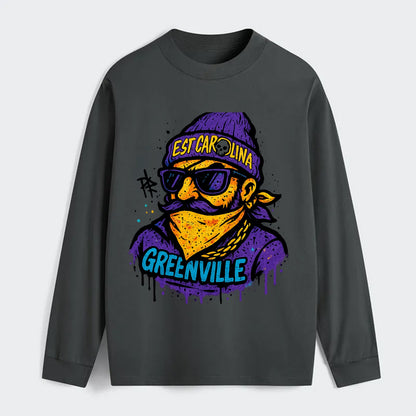 Greenville Pirate wearing East Carolina beanie with skull patch - Classic Long Sleeve Shirt - Gray