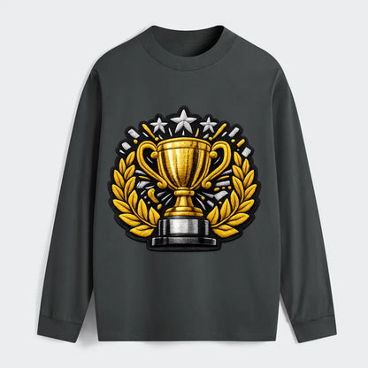 Embroidered patch design - CHAMPIONSHIP TROPHY - golden trophy cup with - Classic Long Sleeve Shirt - Gray