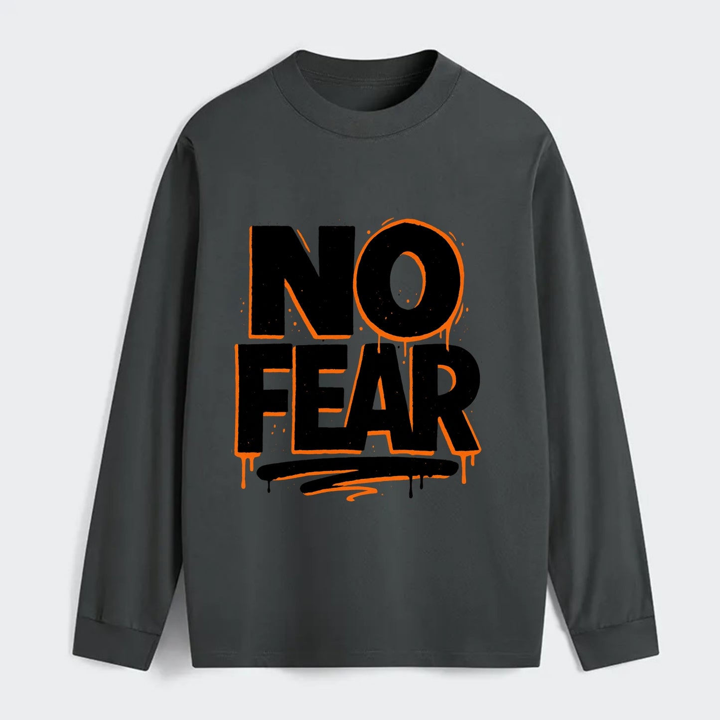 Bold typography design - "NO FEAR" - courage, bravery - Classic Long Sleeve Shirt - Gray