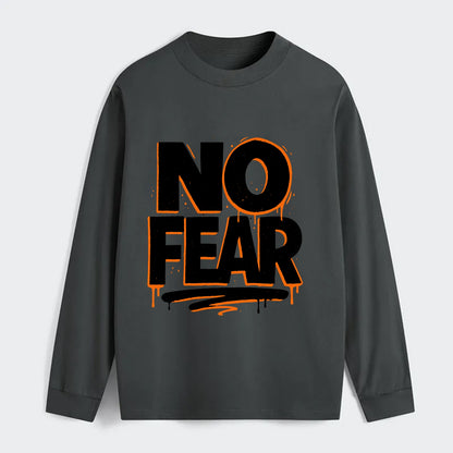 Bold typography design - "NO FEAR" - courage, bravery - Classic Long Sleeve Shirt - Gray