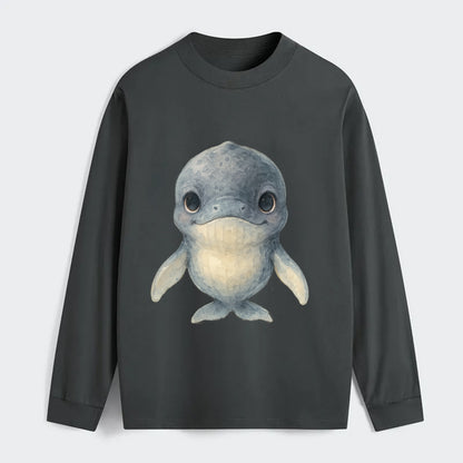 Baby Humpback Whale - dark gray with white flippers, large gentle eyes, - Classic Long Sleeve Shirt - Gray