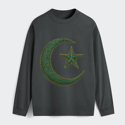 Crescent Moon and Star - Classic Long Sleeve Shirt - Gray