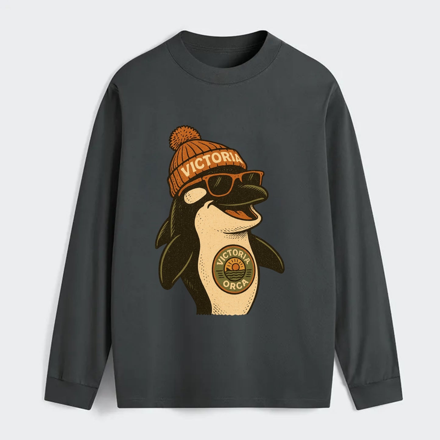 Victoria Orca wearing Victoria beanie wi - Classic Long Sleeve Shirt - Gray