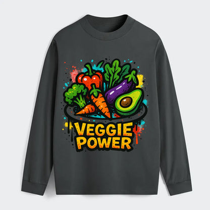 Colorful vegetables and plants on plate - plant-based lifestyle, veggie - Classic Long Sleeve Shirt - Gray