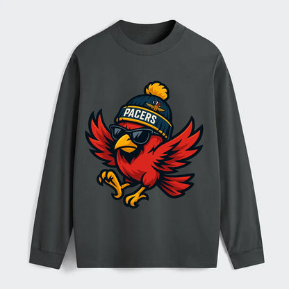 Indiana Cardinal wearing Pacers beanie with speedway patch and wayfarer - Classic Long Sleeve Shirt - Gray