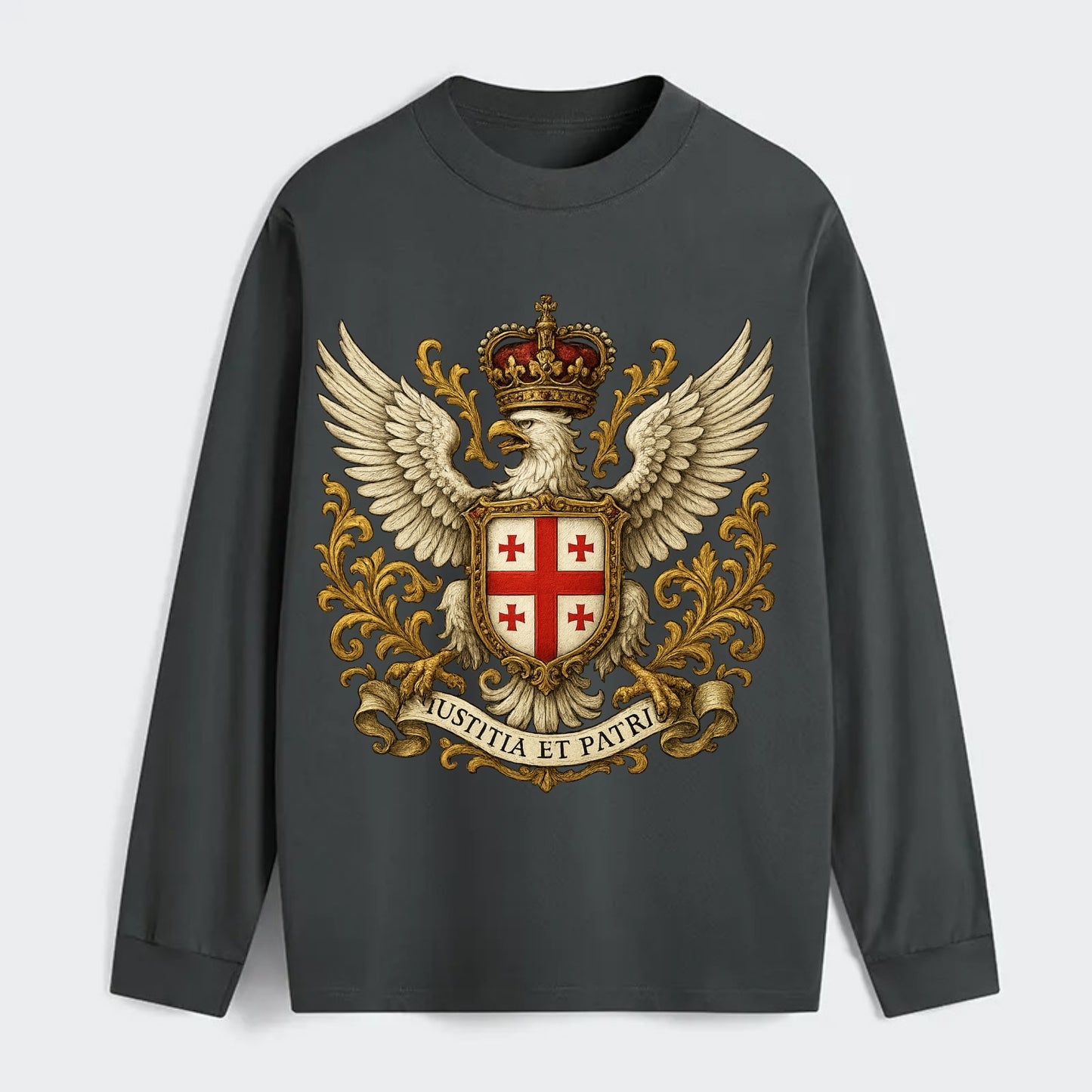 Georgia White Eagle Emblem - Classic Long Sleeve Shirt - Gray