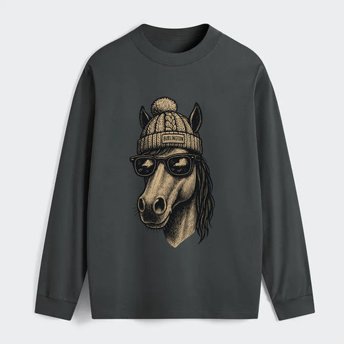 Vermont Morgan Horse wearing Burlington beanie with pom pom and - Classic Long Sleeve Shirt