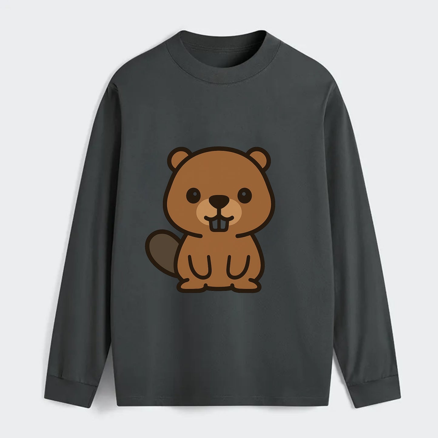 Baby Beaver - brown fur, paddle tail, buck teeth, friendly eyes, - Classic Long Sleeve Shirt - Gray