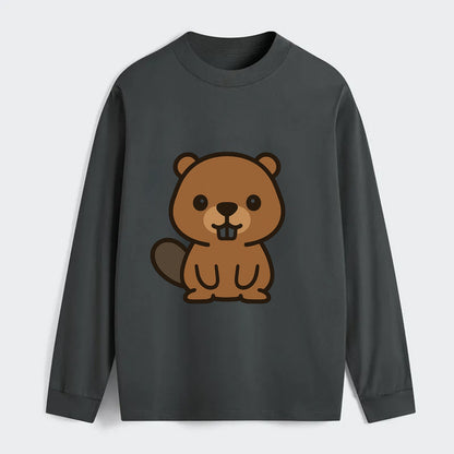 Baby Beaver - brown fur, paddle tail, buck teeth, friendly eyes, - Classic Long Sleeve Shirt - Gray