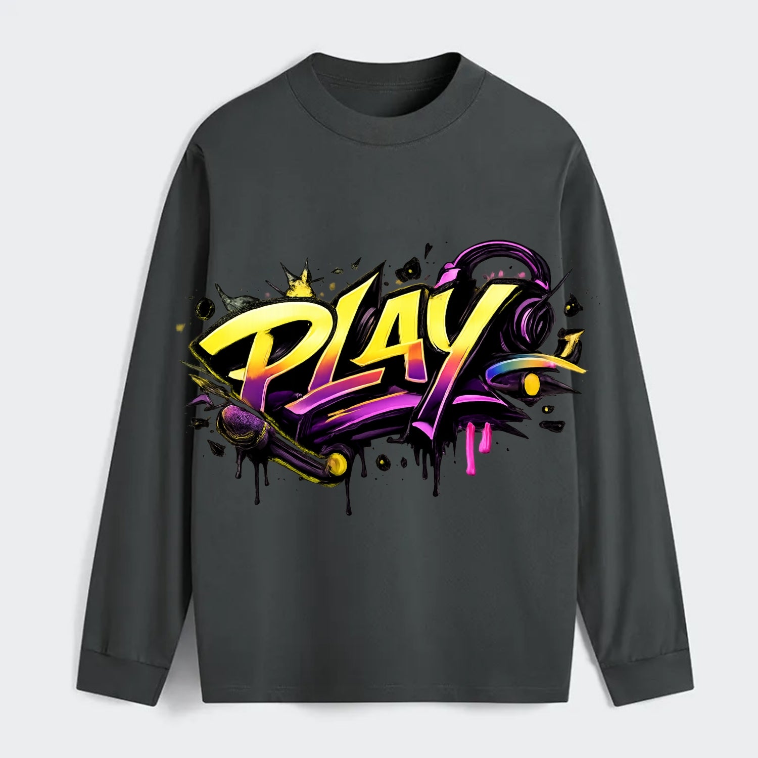 Bold typography design - "PLAY" - creative expression, musical - Classic Long Sleeve Shirt - Gray