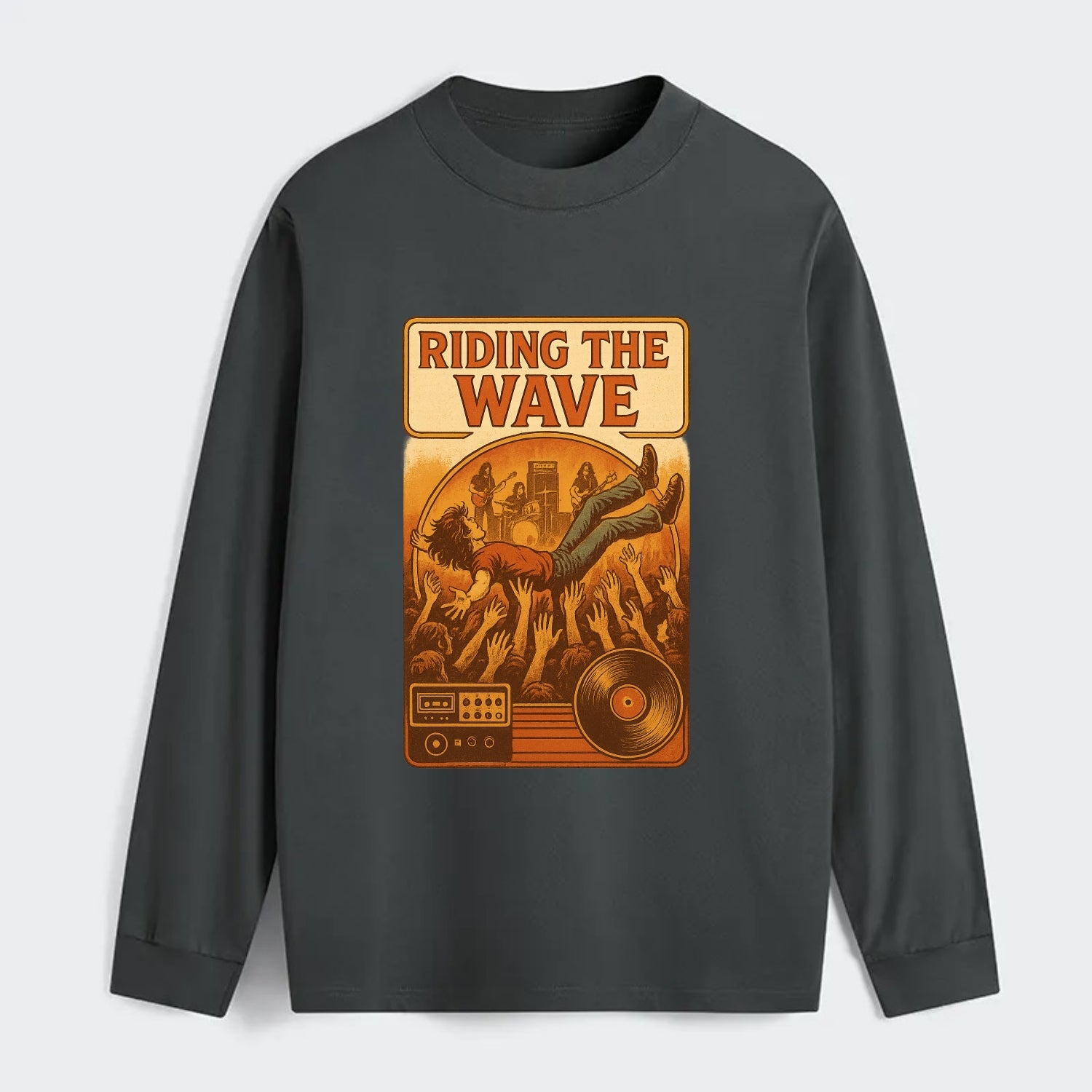 Crowd surfing at packed concert - "Riding the Wave" - concert energy - Classic Long Sleeve Shirt - Gray