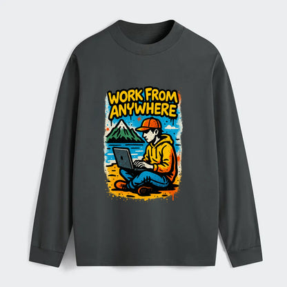 Digital nomad with laptop on beach/mountain - work from anywhere - Classic Long Sleeve Shirt - Gray