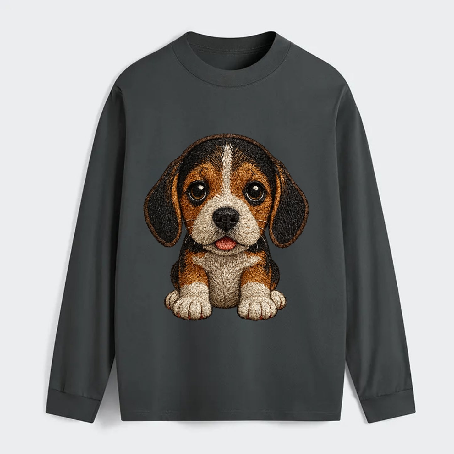 Baby Beagle Puppy - tricolor coat, long droopy ears, big pleading eyes, - Classic Long Sleeve Shirt - Gray