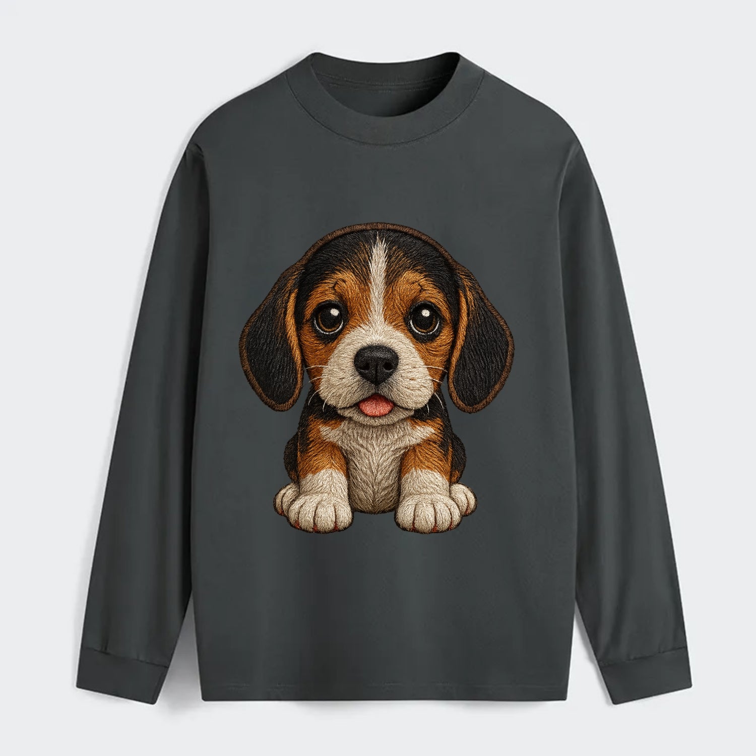 Baby Beagle Puppy - tricolor coat, long droopy ears, big pleading eyes, - Classic Long Sleeve Shirt - Gray