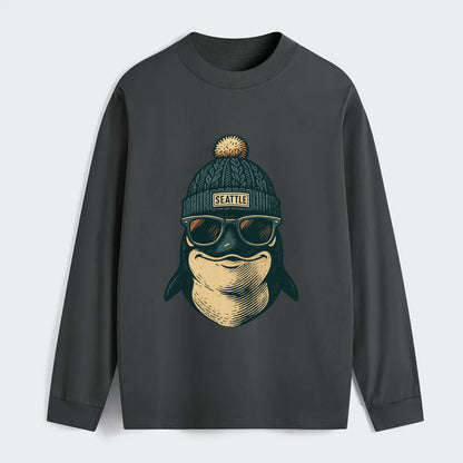 Washington Orca wearing Seattle beanie with pom pom and wayfarer - Classic Long Sleeve Shirt - Gray