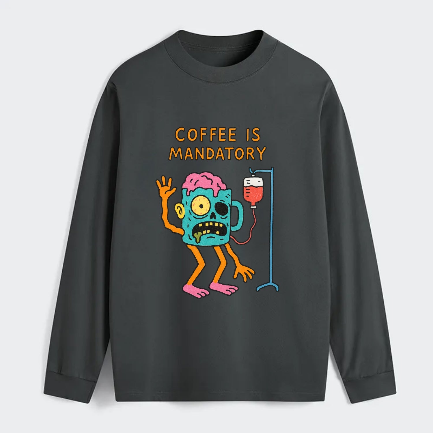 COFFEE IS MANDATORY | Zombie mug with IV drip - Classic Long Sleeve Shirt - Gray