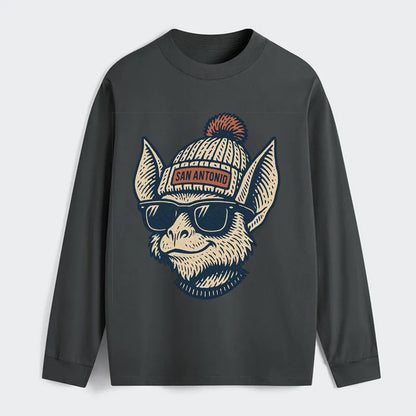 San Antonio Bat wearing San Antonio beanie with pom pom and wayfarer - Classic Long Sleeve Shirt - Gray