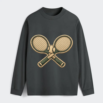 Embroidered patch design - TENNIS RACKET CROSSED - tennis rackets with - Classic Long Sleeve Shirt - Gray