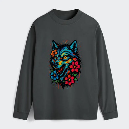 Floral Wolf Garden  - Classic Long Sleeve Shirt - Gray
