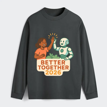 Human and AI robot high-fiving as collaborative partners - "Better - Classic Long Sleeve Shirt - Gray