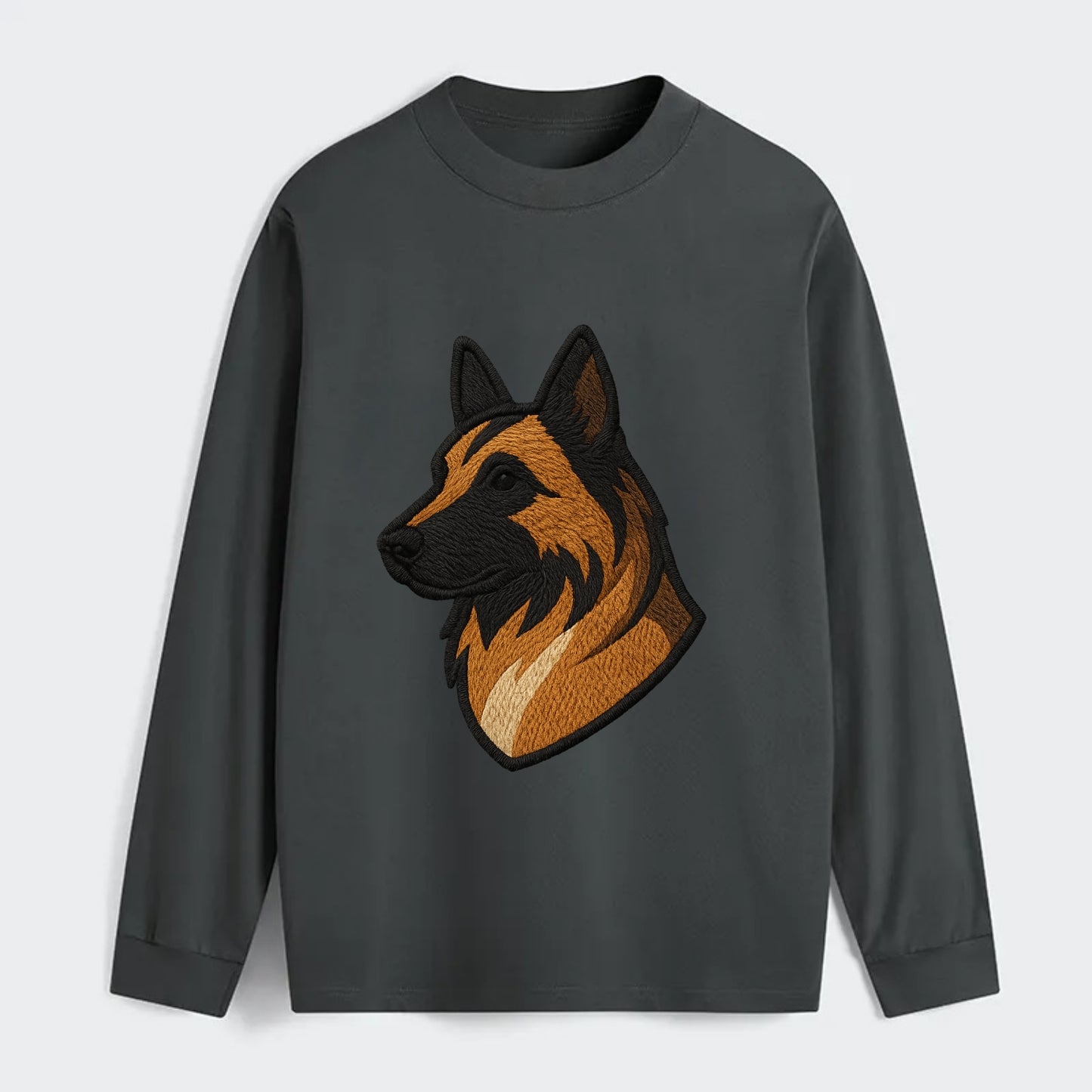 Belgian Tervuren - Fawn with black overlay embroidered design - Classic Long Sleeve Shirt - Gray