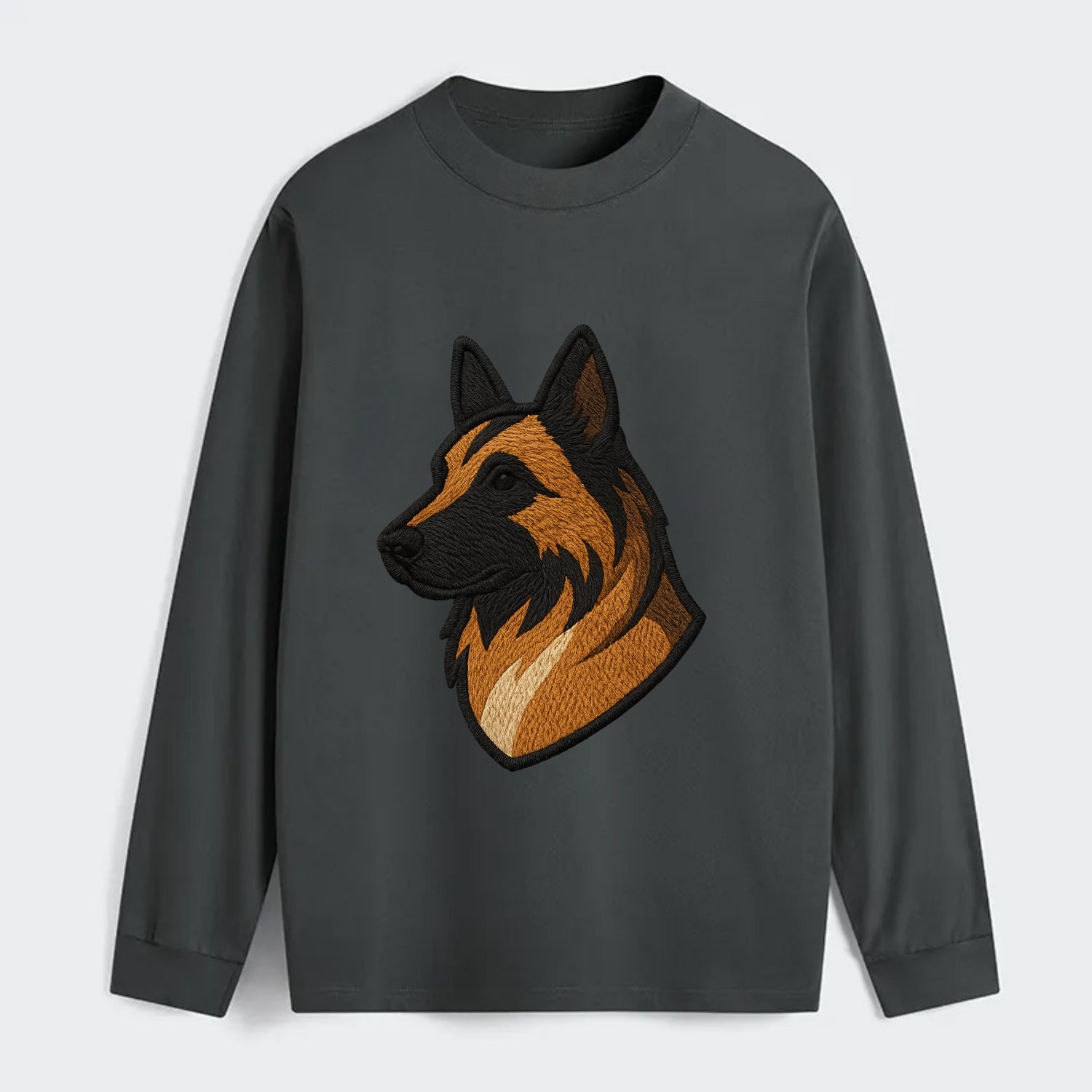 Belgian Tervuren - Fawn with black overlay embroidered design - Classic Long Sleeve Shirt - Gray