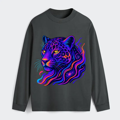 Powerful jaguar with rosettes containing miniature galaxies, cosmic - Classic Long Sleeve Shirt - Gray