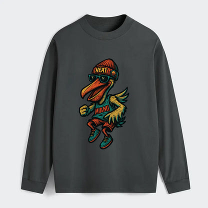 Miami Pelican wearing Heat beanie with sunset patch and wayfarer - Classic Long Sleeve Shirt - Gray