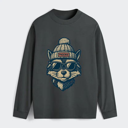 Arizona Ringtail wearing Phoenix beanie with pom pom and wayfarer - Classic Long Sleeve Shirt - Gray