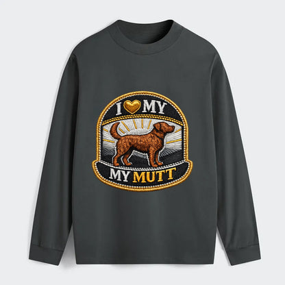 I LOVE MY MUTT - mixed breed silhouette in brown , rescue pride - Classic Long Sleeve Shirt - Gray