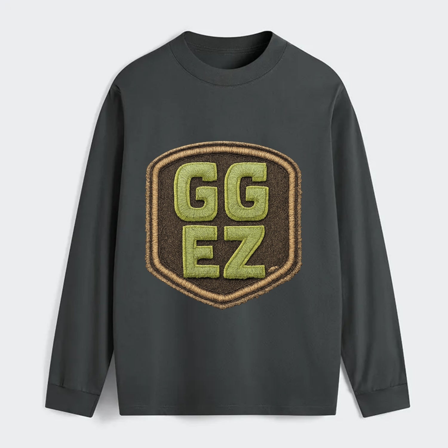 GG EZ - victory text in neon green , easy win - Classic Long Sleeve Shirt - Gray
