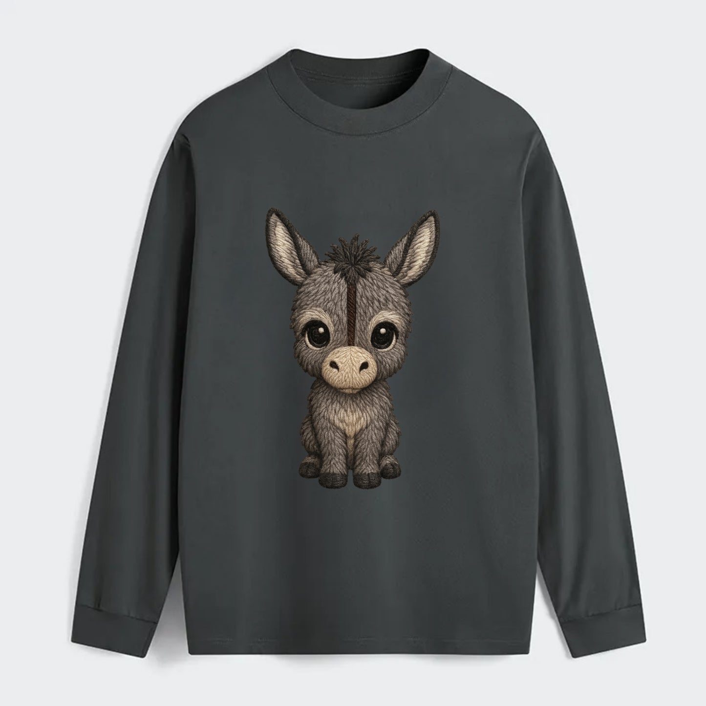 Baby Donkey Foal - gray fluffy, long ears, dark stripe, gentle eyes, - Classic Long Sleeve Shirt - Gray