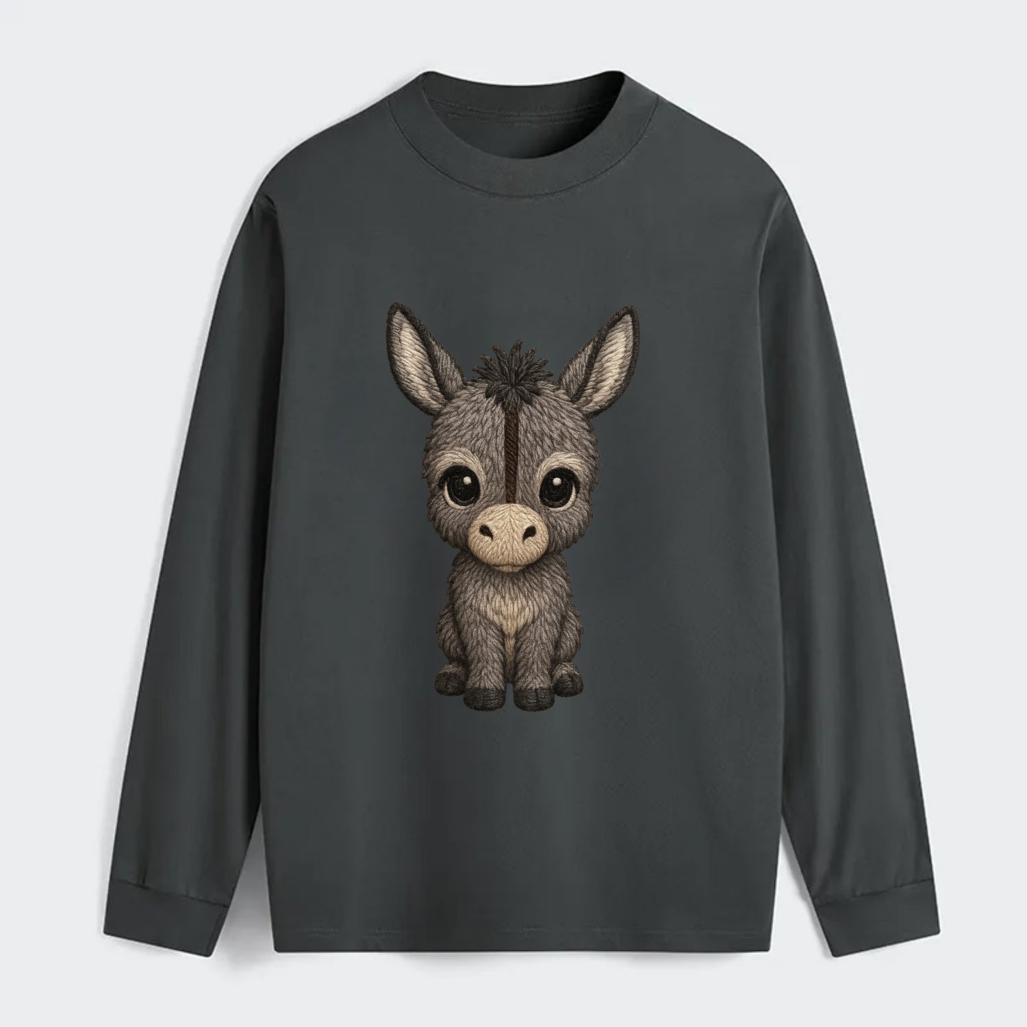 Baby Donkey Foal - gray fluffy, long ears, dark stripe, gentle eyes, - Classic Long Sleeve Shirt - Gray
