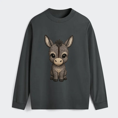 Baby Donkey Foal - gray fluffy, long ears, dark stripe, gentle eyes, - Classic Long Sleeve Shirt - Gray