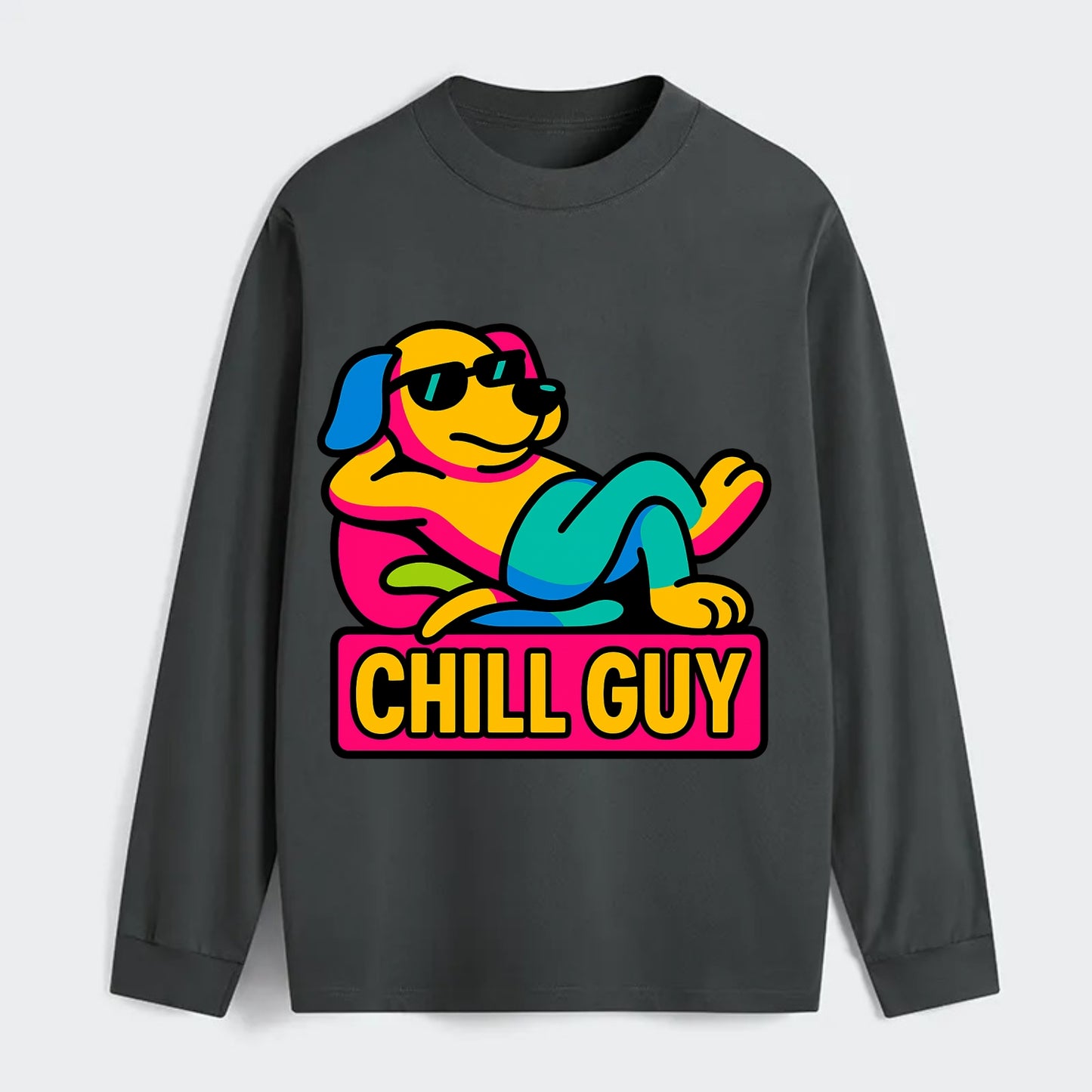 Super relaxed dog character lounging unbothered - "Chill Guy" meme - Classic Long Sleeve Shirt - Gray