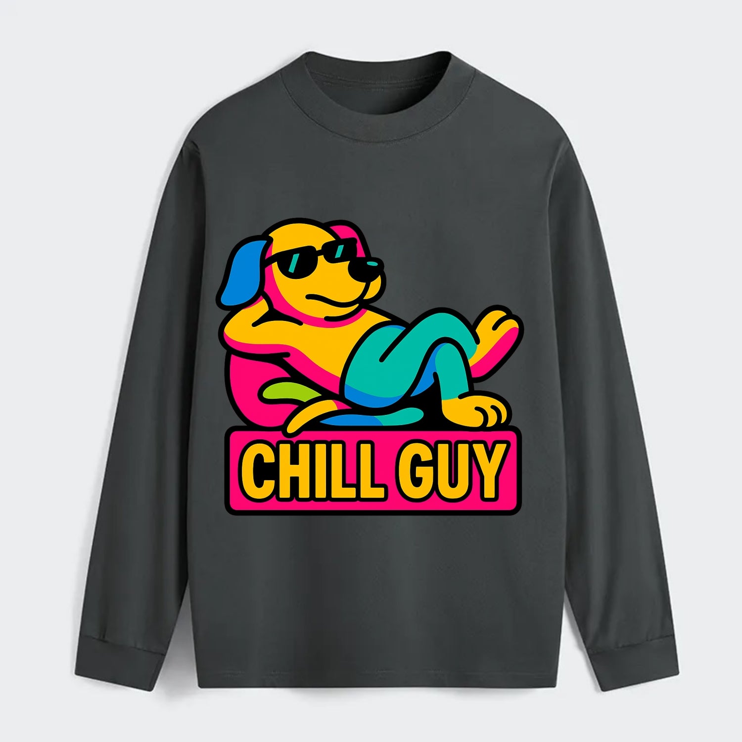 Super relaxed dog character lounging unbothered - "Chill Guy" meme - Classic Long Sleeve Shirt - Gray