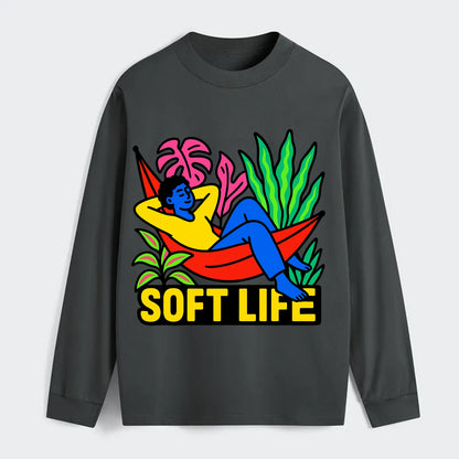 Person relaxing in hammock with plants - "soft life" aesthetic, - Classic Long Sleeve Shirt - Gray
