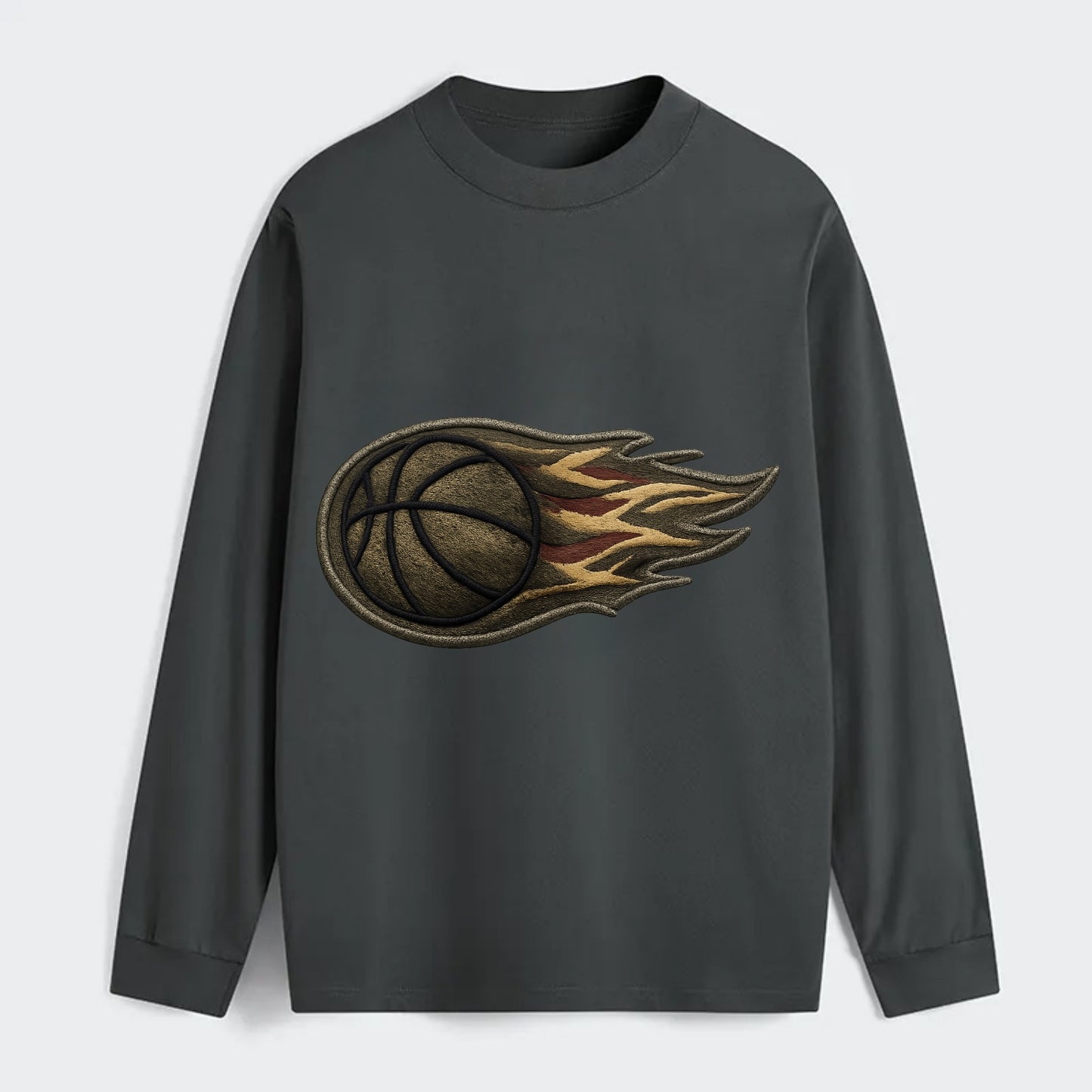 BASKETBALL FLAMING BALL - basketball with flames in orange and red , - Classic Long Sleeve Shirt - Gray