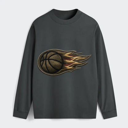BASKETBALL FLAMING BALL - basketball with flames in orange and red , - Classic Long Sleeve Shirt - Gray