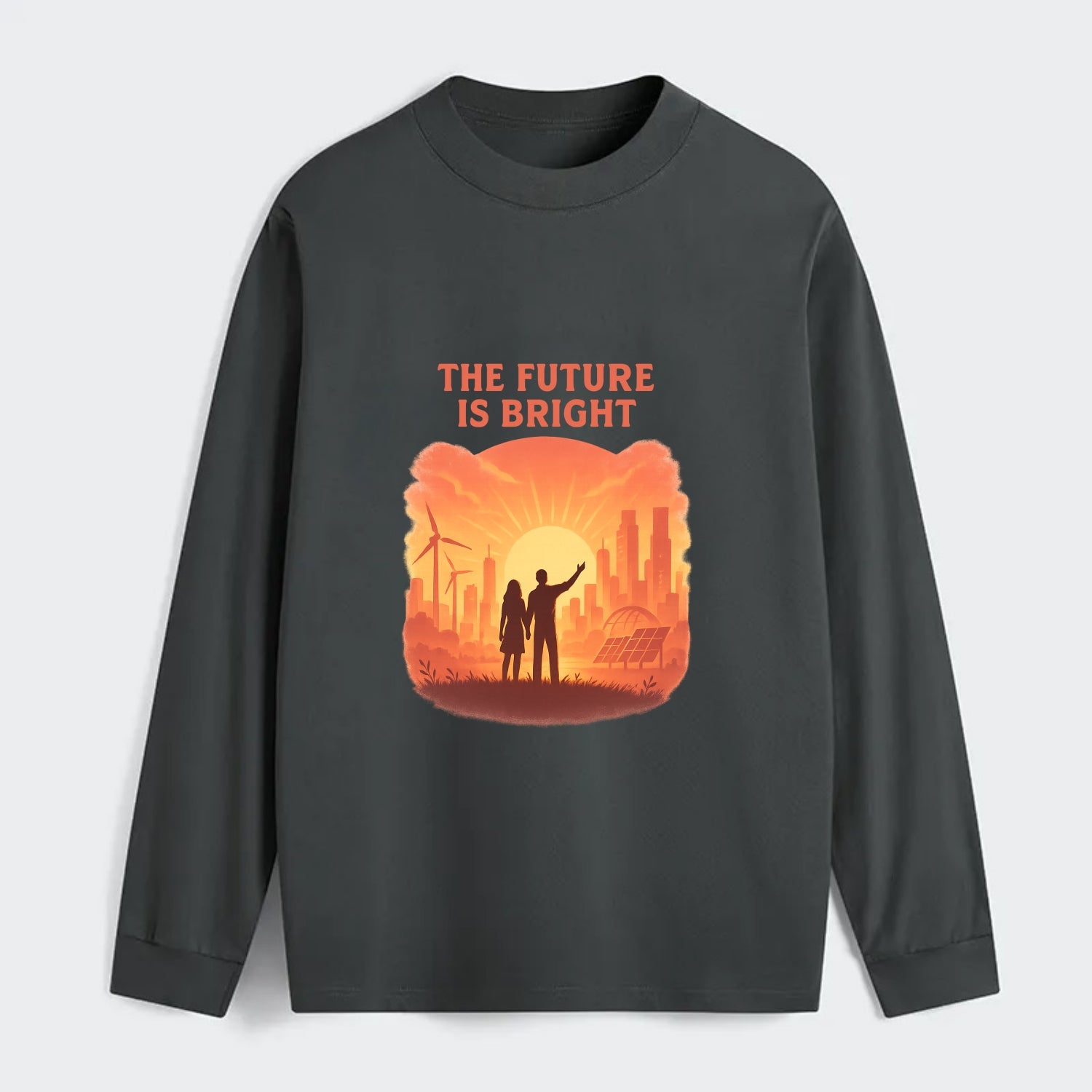 Sunrise over thriving sustainable city - "The Future is Bright" - - Classic Long Sleeve Shirt - Gray