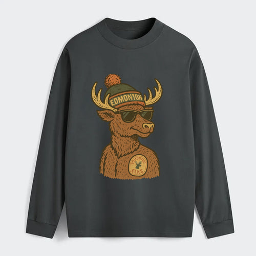 Edmonton Elk wearing Edmonton beanie with pom pom and wayfarer - Classic Long Sleeve Shirt