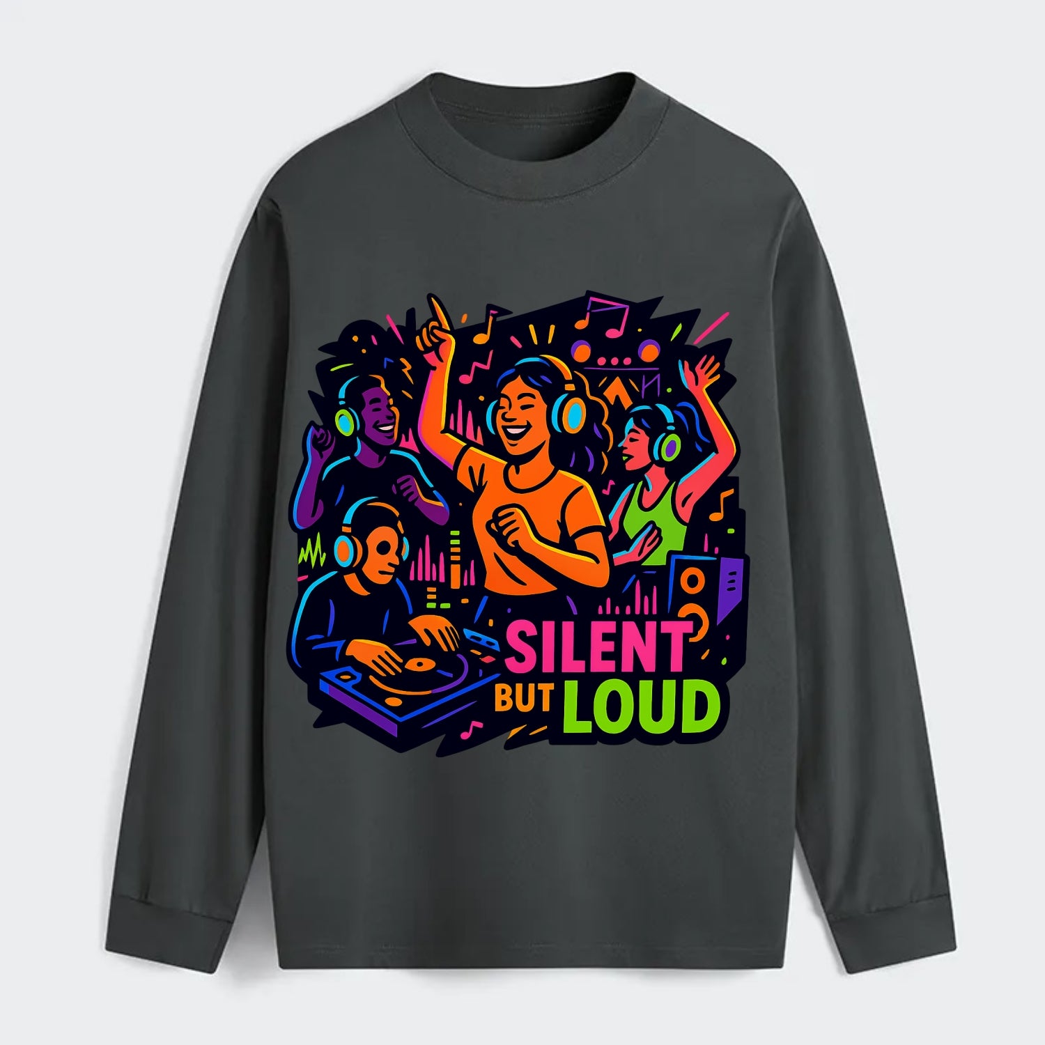 Silent disco dancers with glowing headphones - "Silent But Loud" - - Classic Long Sleeve Shirt - Gray