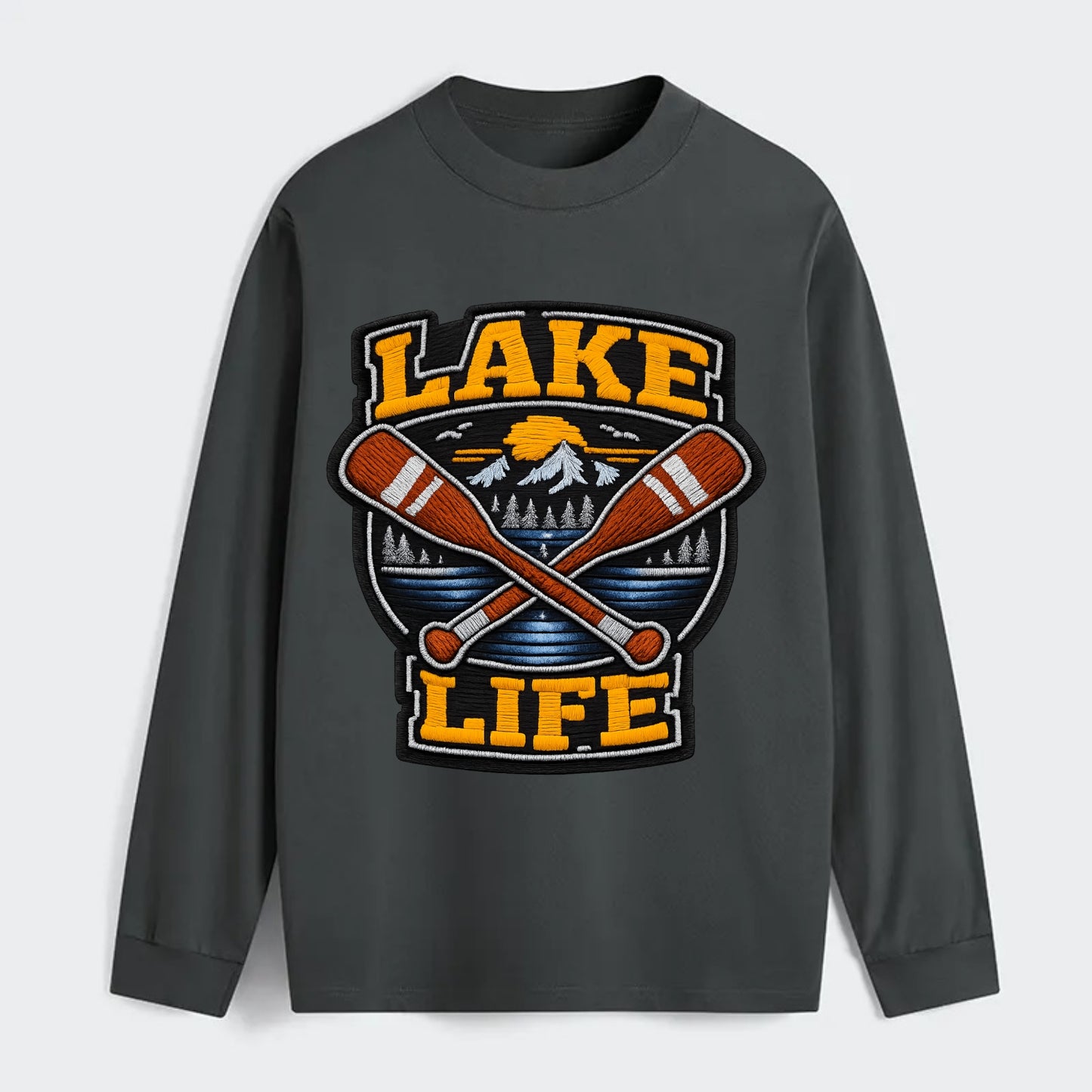 CANOE PADDLE - wooden paddle crossed in brown and cream , lake life - Classic Long Sleeve Shirt - Gray
