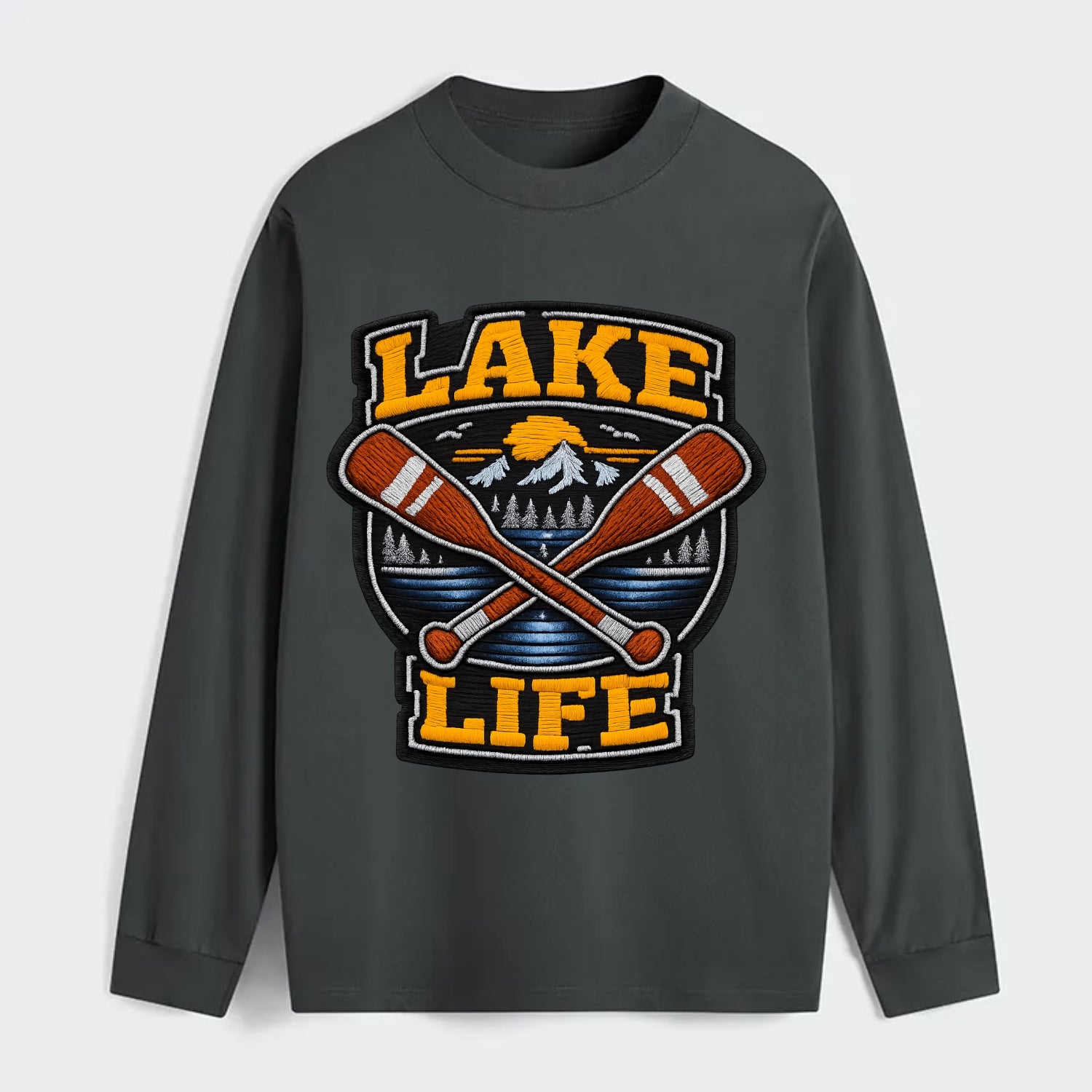 CANOE PADDLE - wooden paddle crossed in brown and cream , lake life - Classic Long Sleeve Shirt - Gray