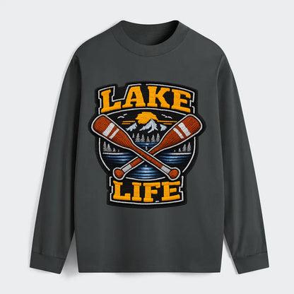 CANOE PADDLE - wooden paddle crossed in brown and cream , lake life - Classic Long Sleeve Shirt - Gray