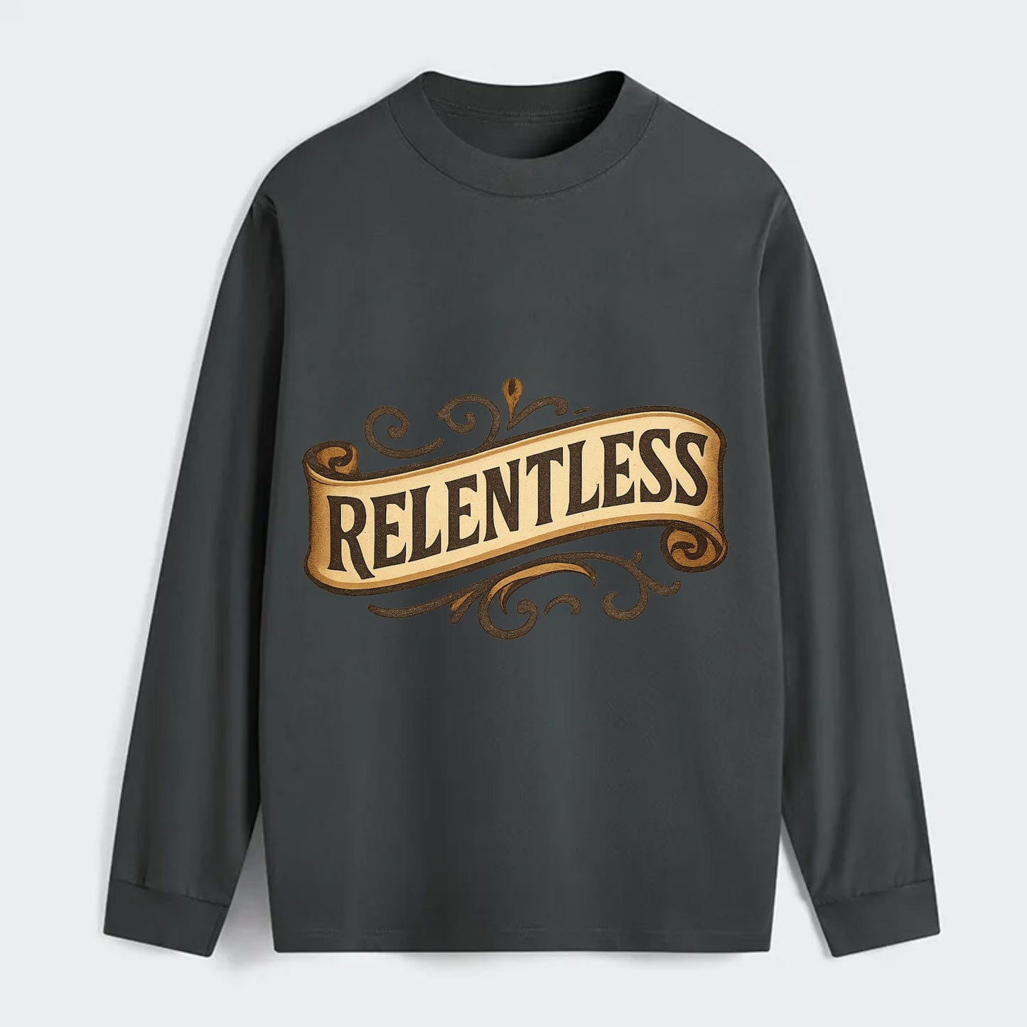 Bold typography design - "RELENTLESS" - never giving up, persistent - Classic Long Sleeve Shirt - Gray