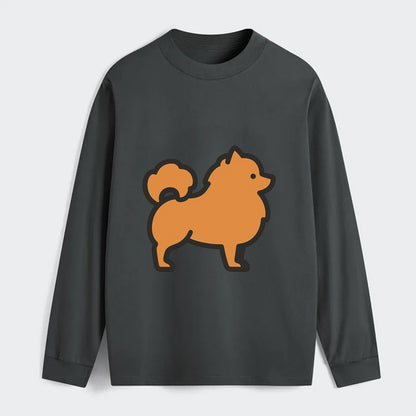Pomeranian - Orange fluffy flat side profile - Classic Long Sleeve Shirt - Gray