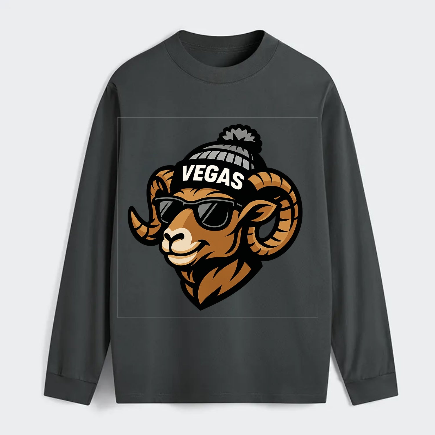 Vegas Desert Bighorn wearing Raiders silver and black beanie with pom - Classic Long Sleeve Shirt - Gray