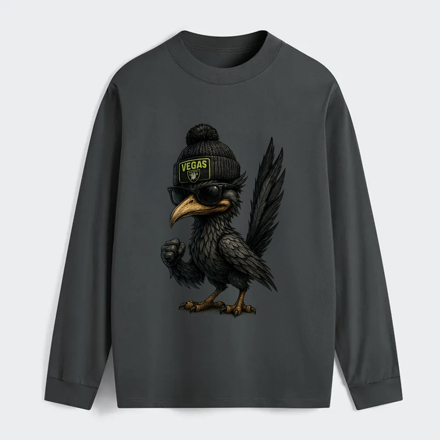 Vegas Roadrunner wearing Raiders beanie with neon patch and wayfarer - Classic Long Sleeve Shirt - Gray