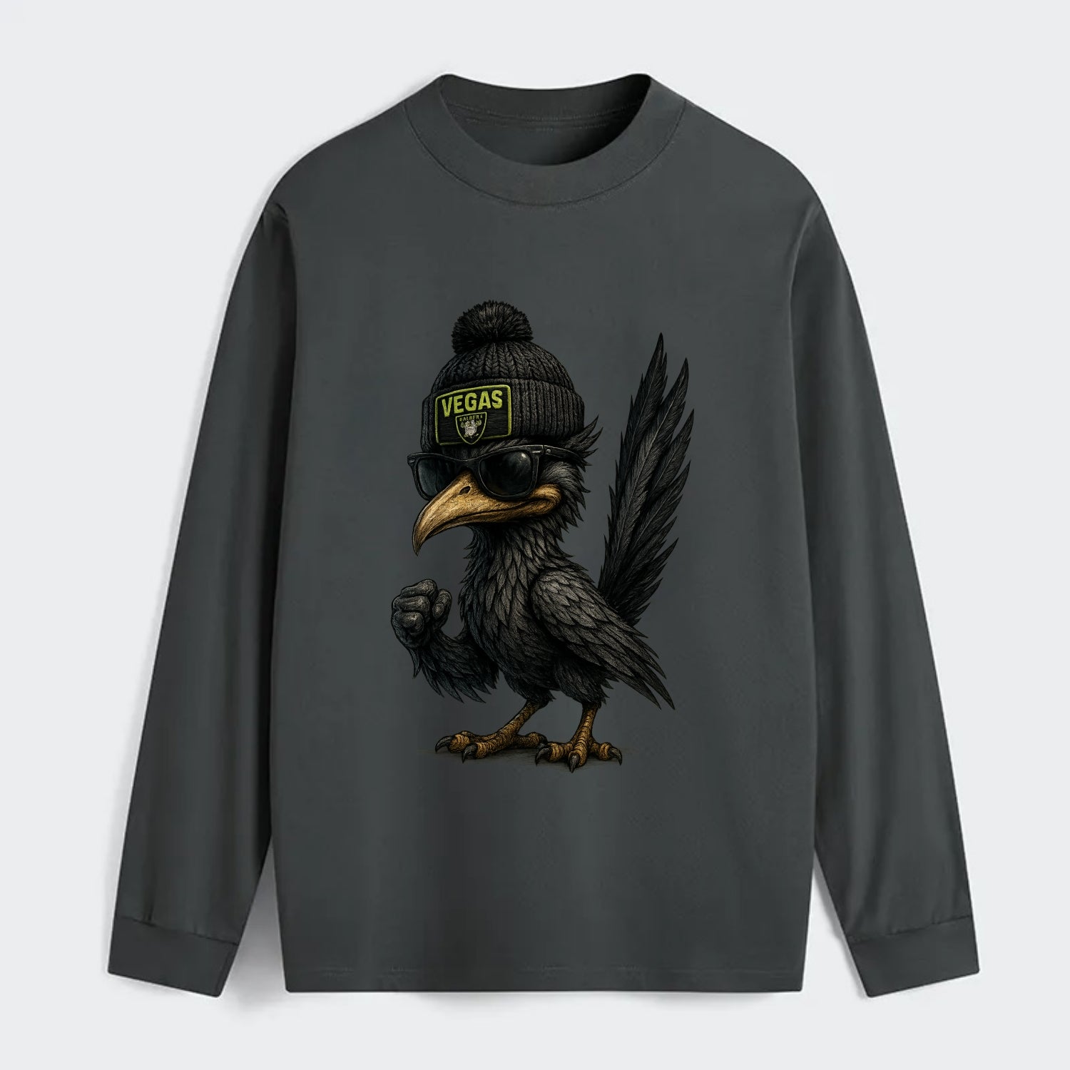 Vegas Roadrunner wearing Raiders beanie with neon patch and wayfarer - Classic Long Sleeve Shirt - Gray